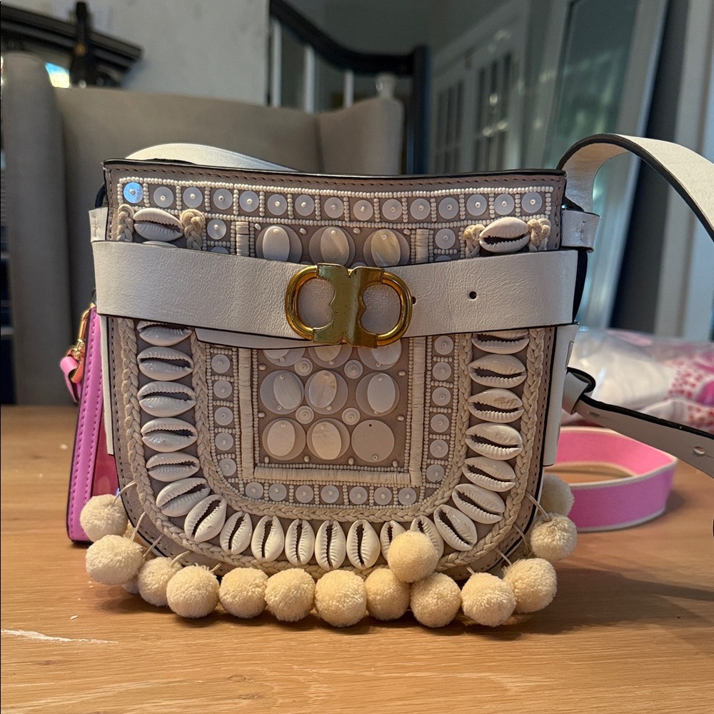 Tory Burch Beige and White Crossbody Bag